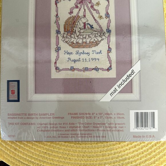 Vintage 1994 JCA Weekenders Cross Stitch Kit Bassinnette Birth Sampler 02781 - Picture 5 of 7